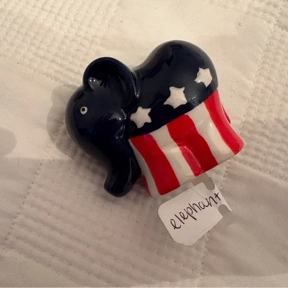 Nora Fleming Patriotic Elephant Figurine with Vase
